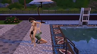 A Young Man Receives Intense Sex From A Voluptuous Maid In Backyard Pool Area