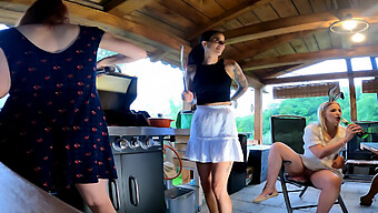 Redheaded Coeds In Summer Dresses Have Outdoor Bbq Fun In Hd