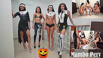 Sexe De Groupe Sur Le Thème D'Halloween Avec Des Nonnes Et Blasphème